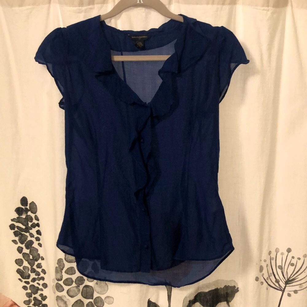 💛 BR Silk Blend Navy Blue Blouse with Delicate Details